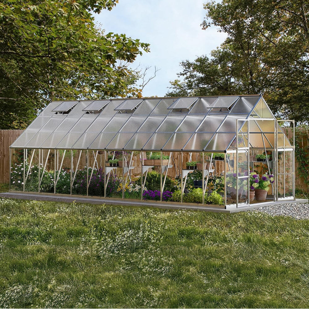 [10X24FT] Premium Heavy-Duty Polycarbonate Walk-In Greenhouse W/ Aluminum Frame & Built-In Gutter System (SAK58472)