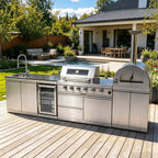 125-Inch 4-Burner 108K BTU Outdoor Kitchen Island With Pizza Oven, Rotisserie & Refrigerator (SAK55768)