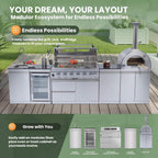 128-Inch 6-Burner 120K BTU Outdoor Kitchen Island With Pizza Oven, Rotisserie & Refrigerator (SAK75770)
