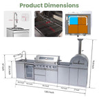128-Inch 6-Burner 120K BTU Outdoor Kitchen Island With Pizza Oven, Rotisserie & Refrigerator (SAK75770)