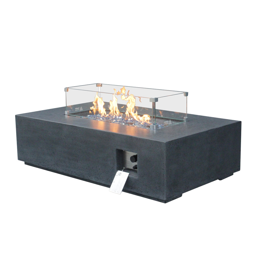 52-inch Rectangular Concrete Propane Fire Pit Table — Dark Gray
