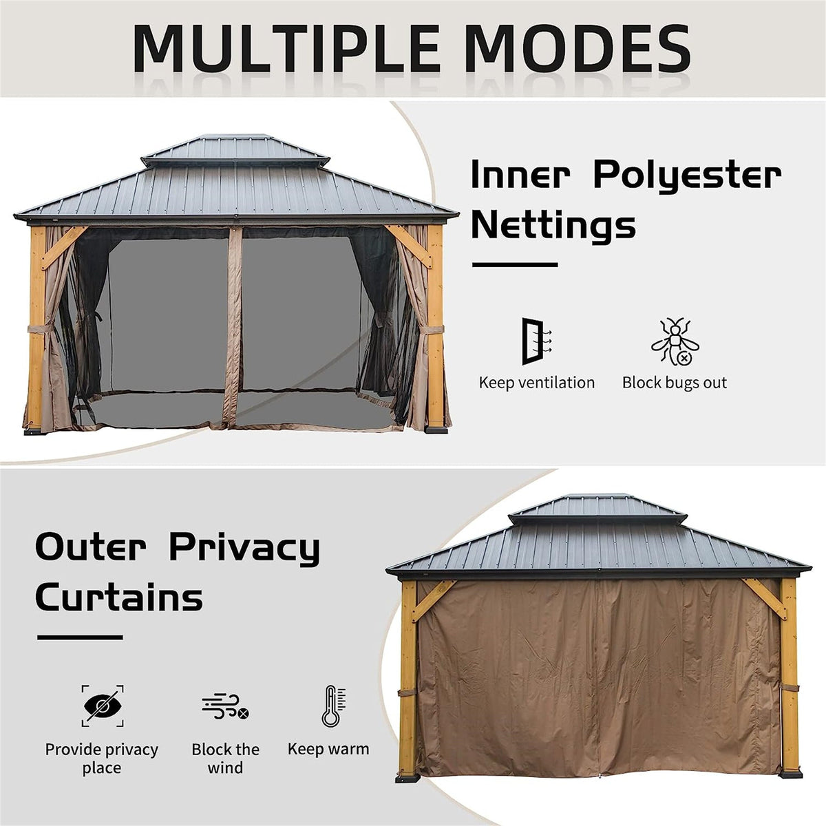 12'x14' Hardtop Gazebo with Galvanized Steel Roof - Brown Cedar