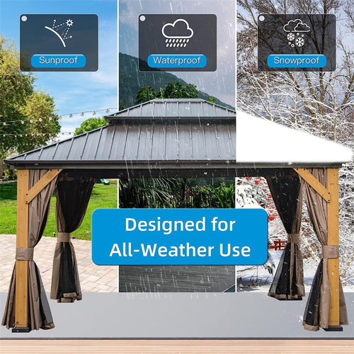 12'x14' Hardtop Gazebo with Galvanized Steel Roof - Brown Cedar