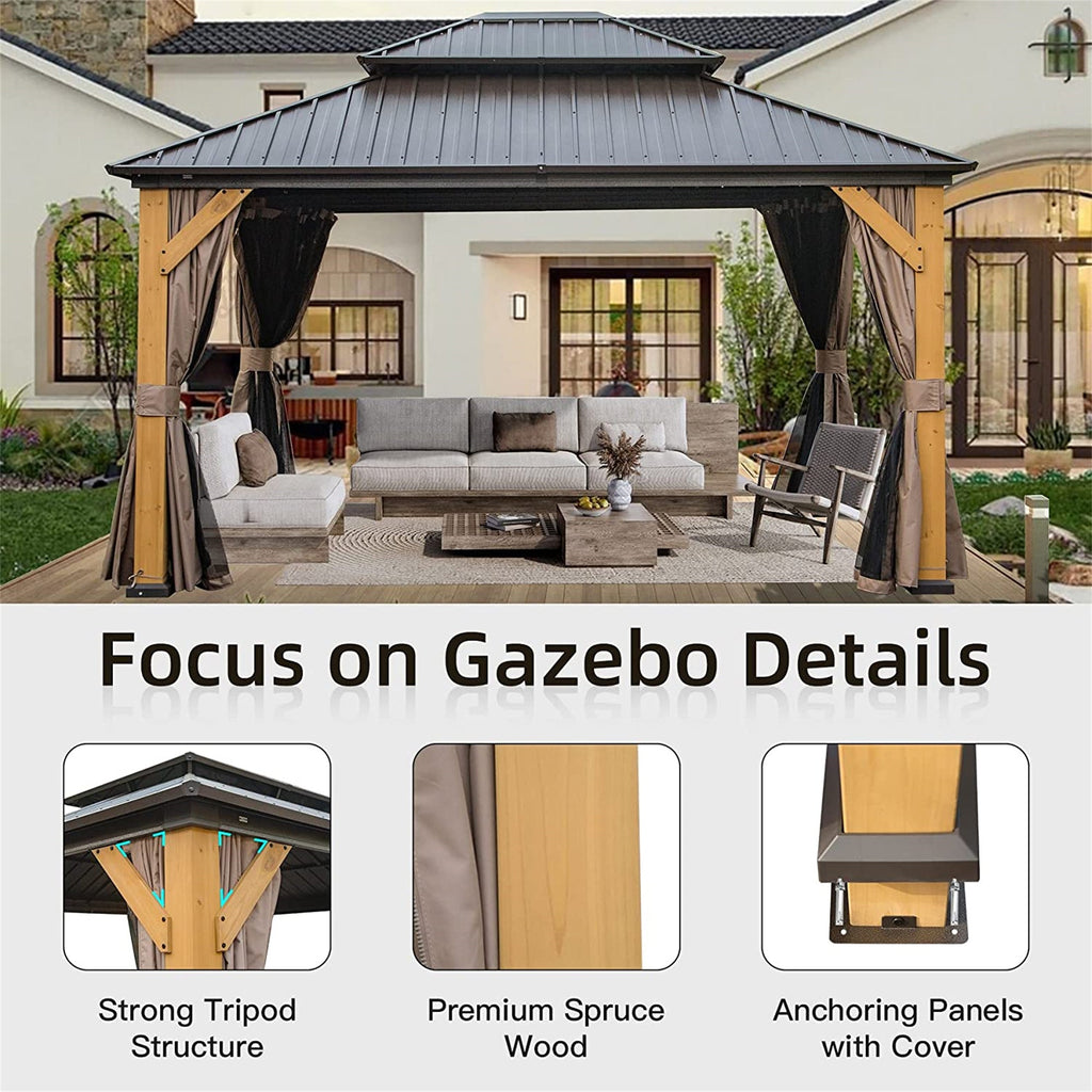 12'x14' Hardtop Gazebo with Galvanized Steel Roof - Brown Cedar