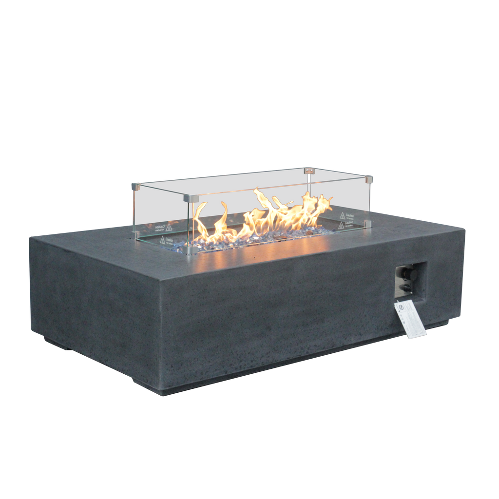 52-inch Rectangular Concrete Propane Fire Pit Table — Dark Gray