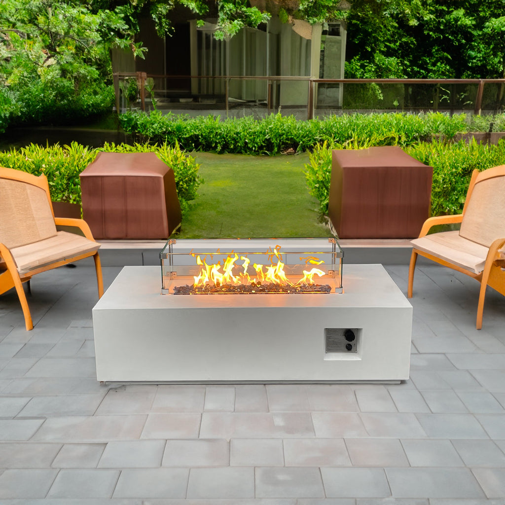52-inch Rectangular Concrete Propane Fire Pit Table — Antique White