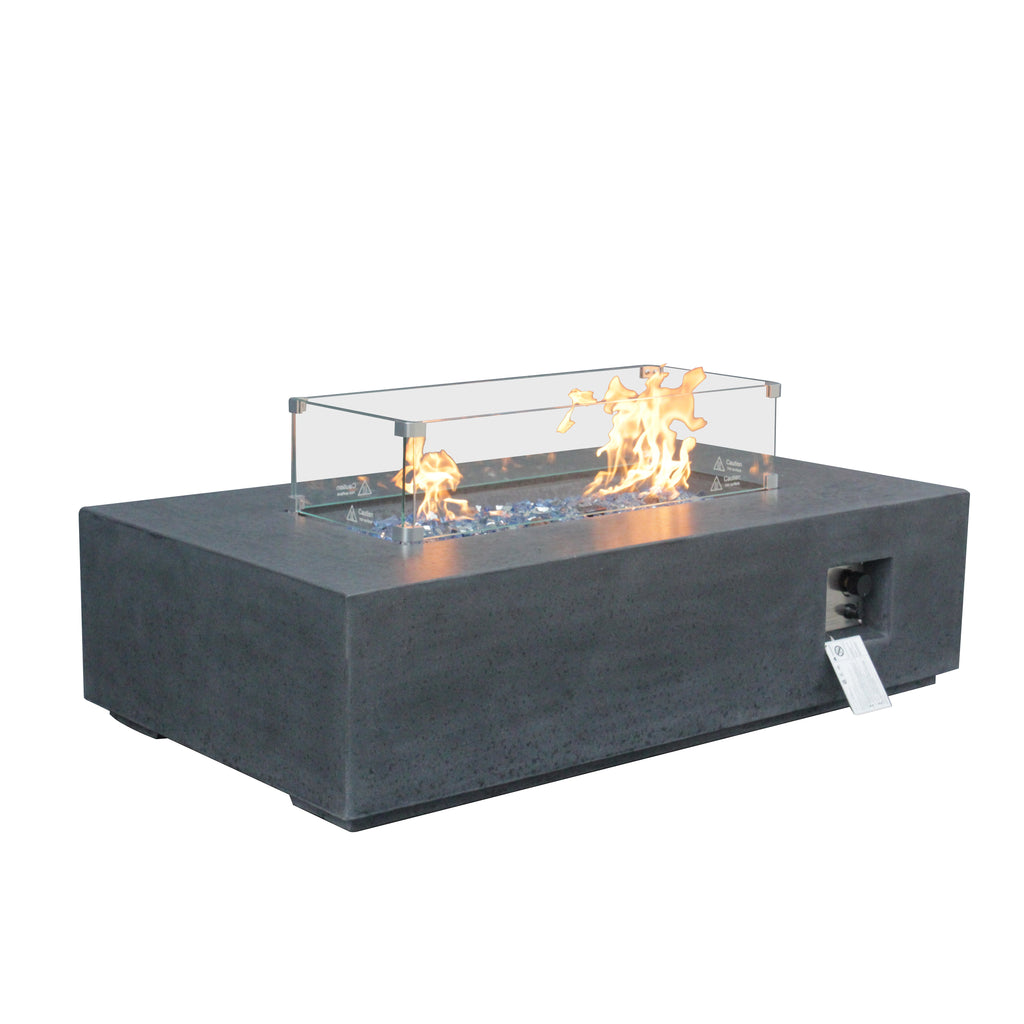 52-inch Rectangular Concrete Propane Fire Pit Table — Dark Gray