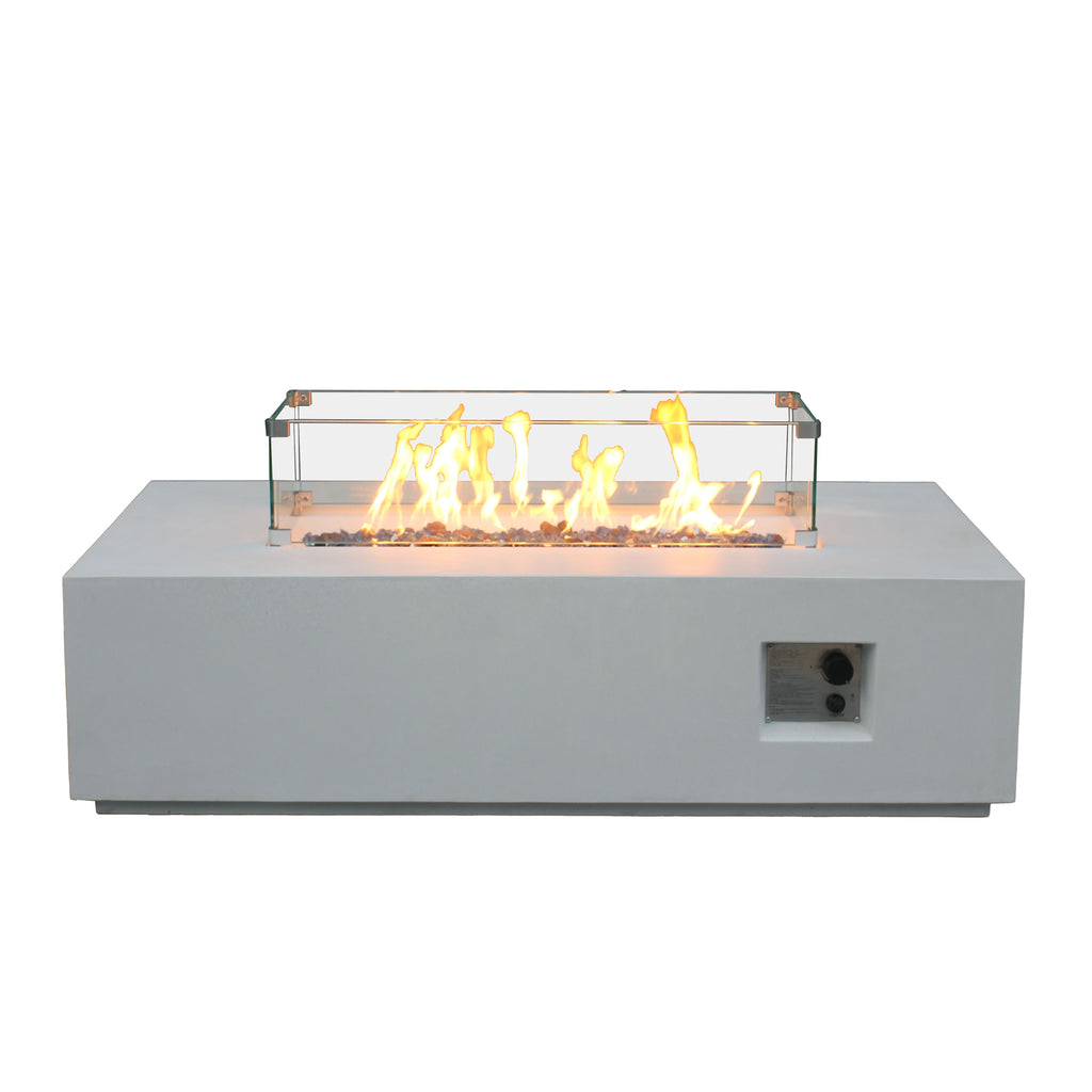 52-inch Rectangular Concrete Propane Fire Pit Table — Antique White