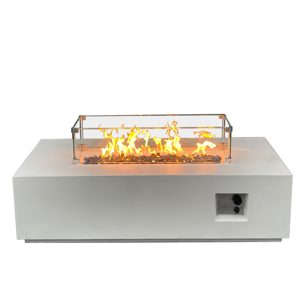 52-inch Rectangular Concrete Propane Fire Pit Table — Antique White