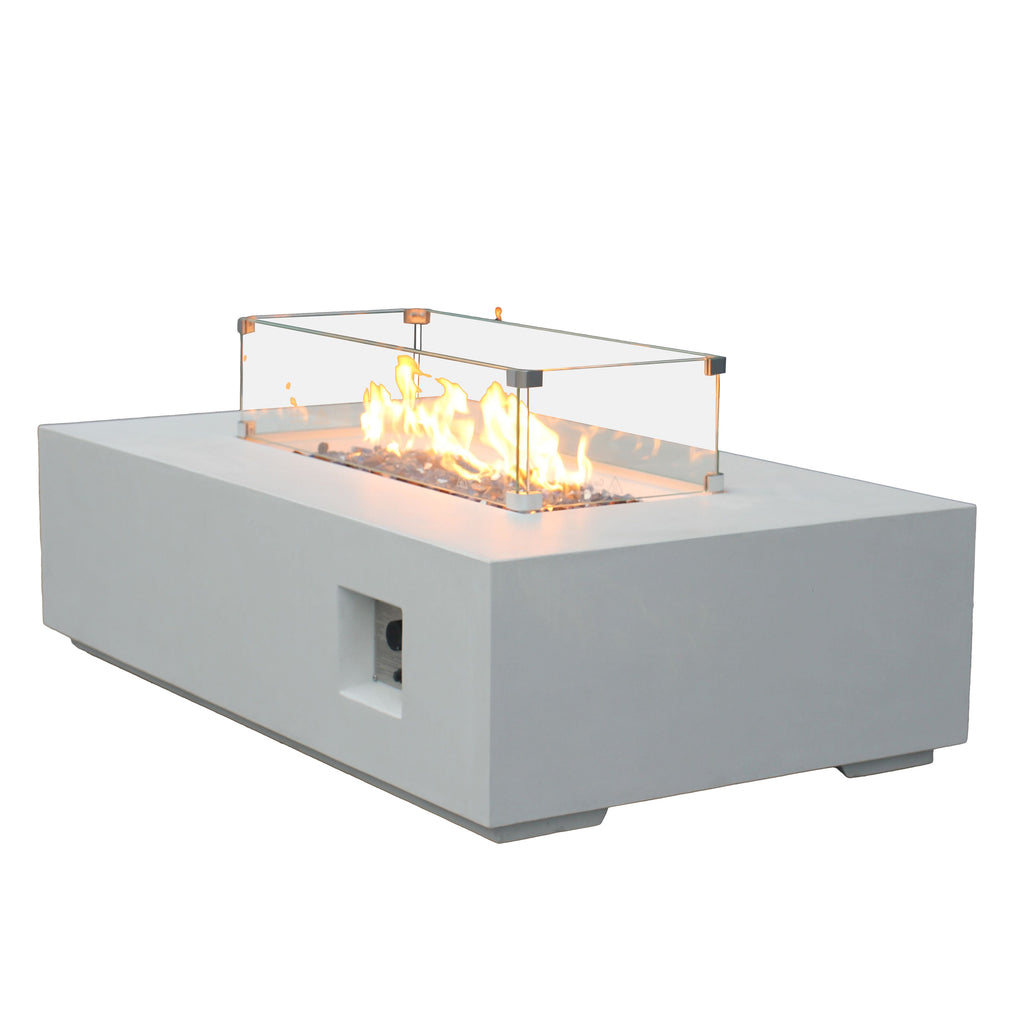 52-inch Rectangular Concrete Propane Fire Pit Table — Antique White