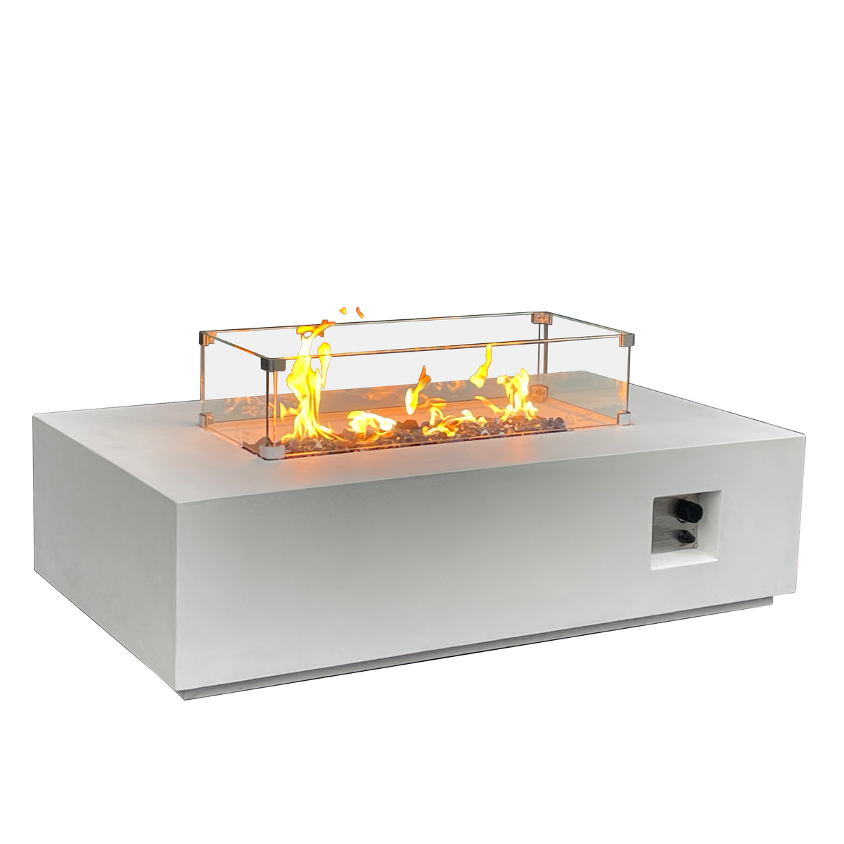 52-inch Rectangular Concrete Propane Fire Pit Table — Antique White