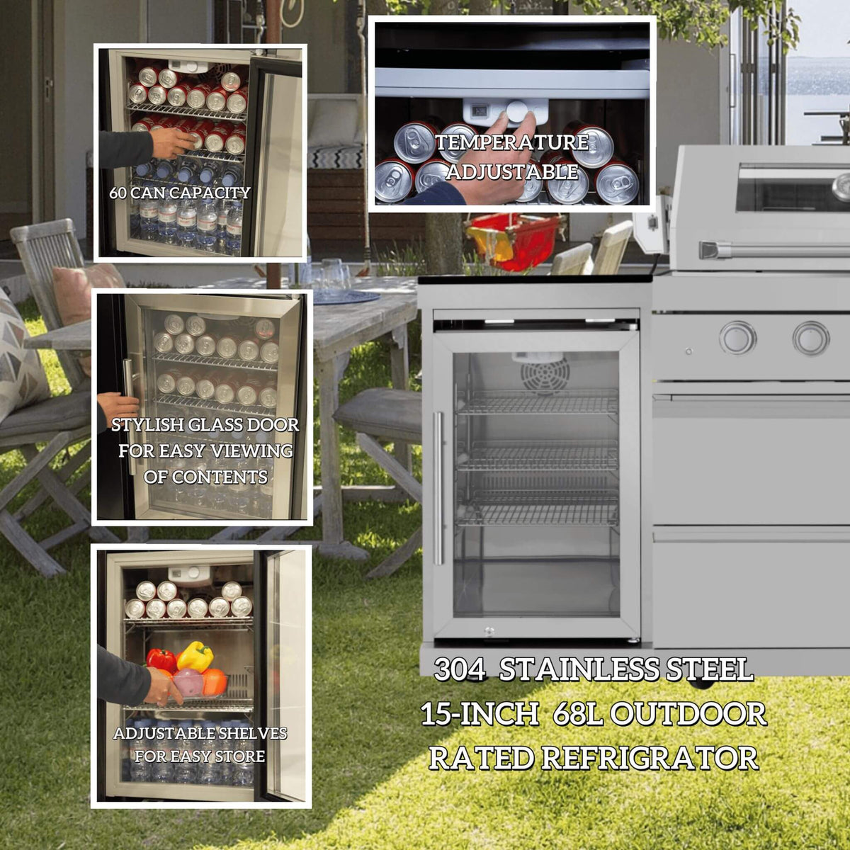 Capri 96-Inch Outdoor Kitchen with 6-Burner Propane Grill & Refrigerator