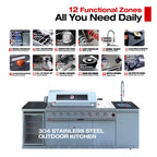 Capri 96-Inch Outdoor Kitchen with 6-Burner Propane Grill & Refrigerator