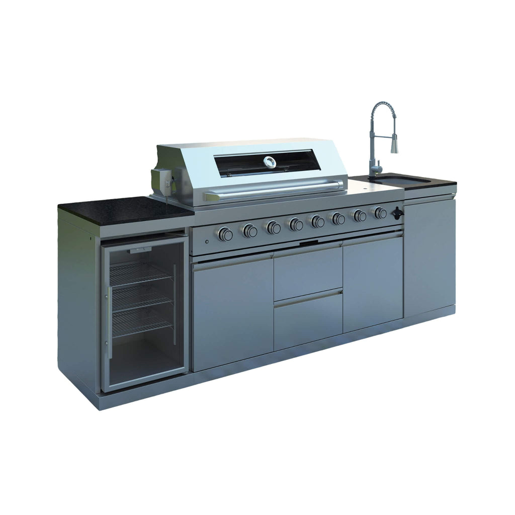 Capri 96-Inch Outdoor Kitchen with 6-Burner Propane Grill & Refrigerator