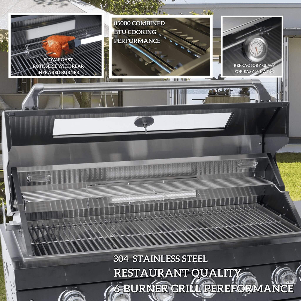 Capri 96-Inch Outdoor Kitchen with 6-Burner Propane Grill & Refrigerator